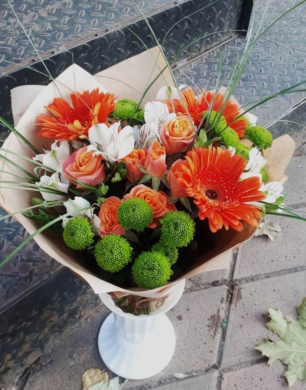 Букет цветов из: Герберы, Хризантемы, Альстромерии и Розы в Чашниково