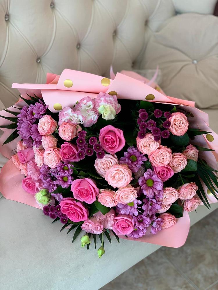 Букет цветов из: Хризантемы, Розы и Лизиантусы в Чашниково