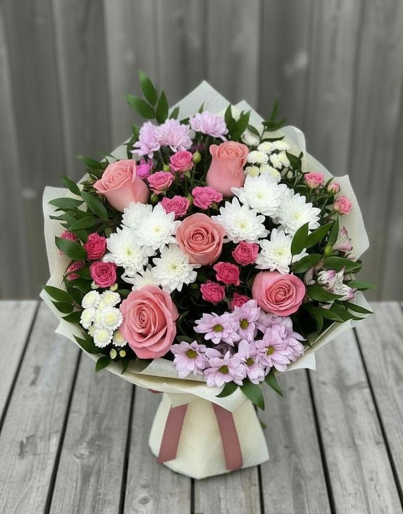 Букет цветов из: Альстромерии, Гвоздики, Розы и Хризантемы в Чашниково