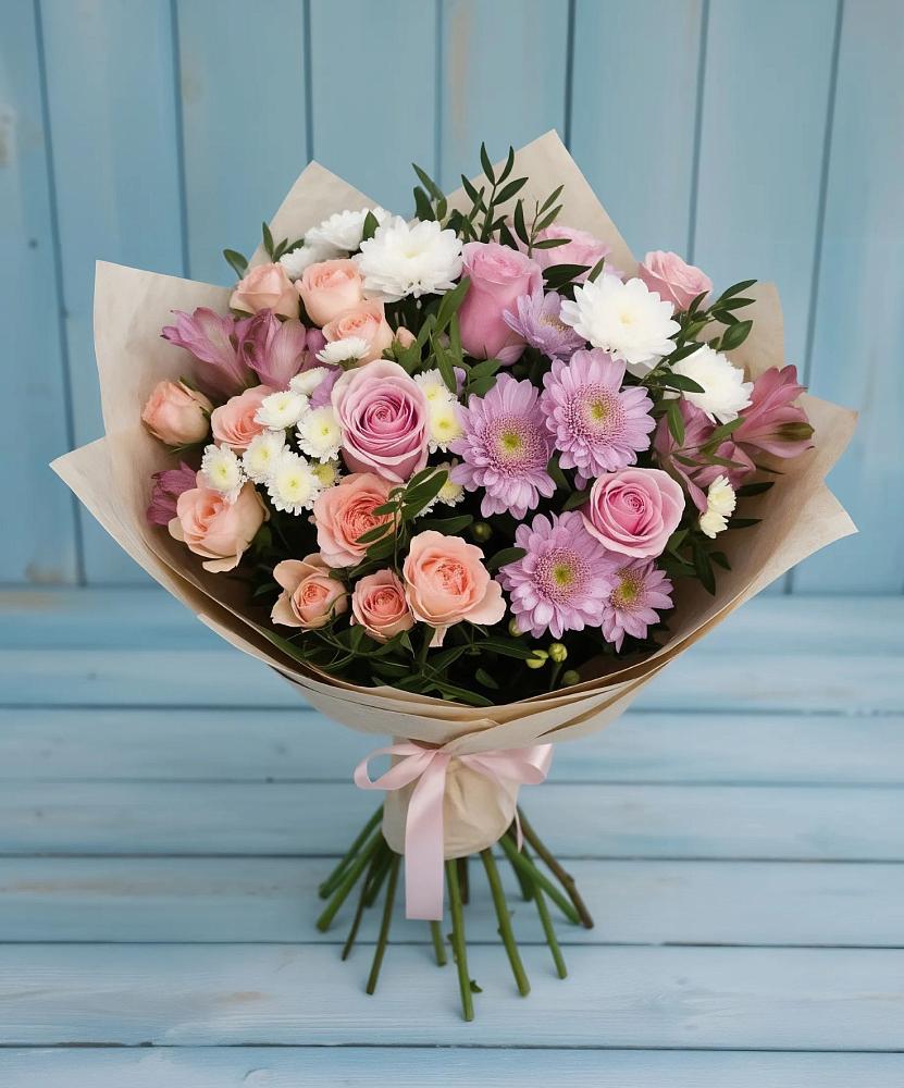 Букет цветов из: Хризантемы, Розы и Альстромерии в Чашниково