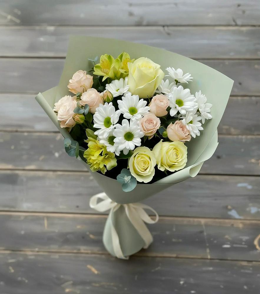 Букет цветов из: Альстромерии, Розы и Хризантемы в Чашниково