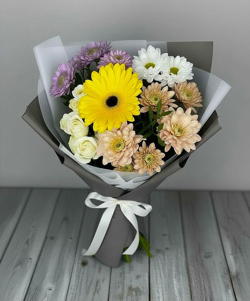Букет цветов из: Розы, Герберы и Хризантемы в Чашниково