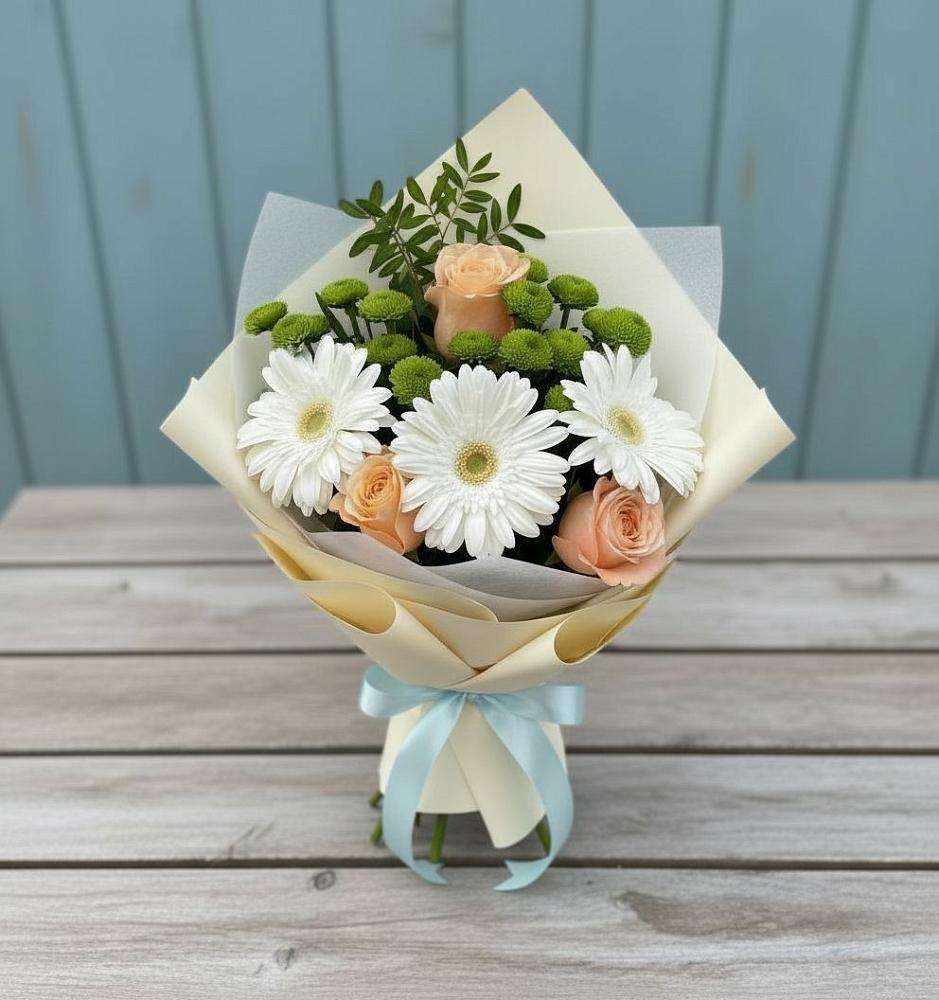Букет цветов из: Герберы, Розы и Хризантемы в Чашниково