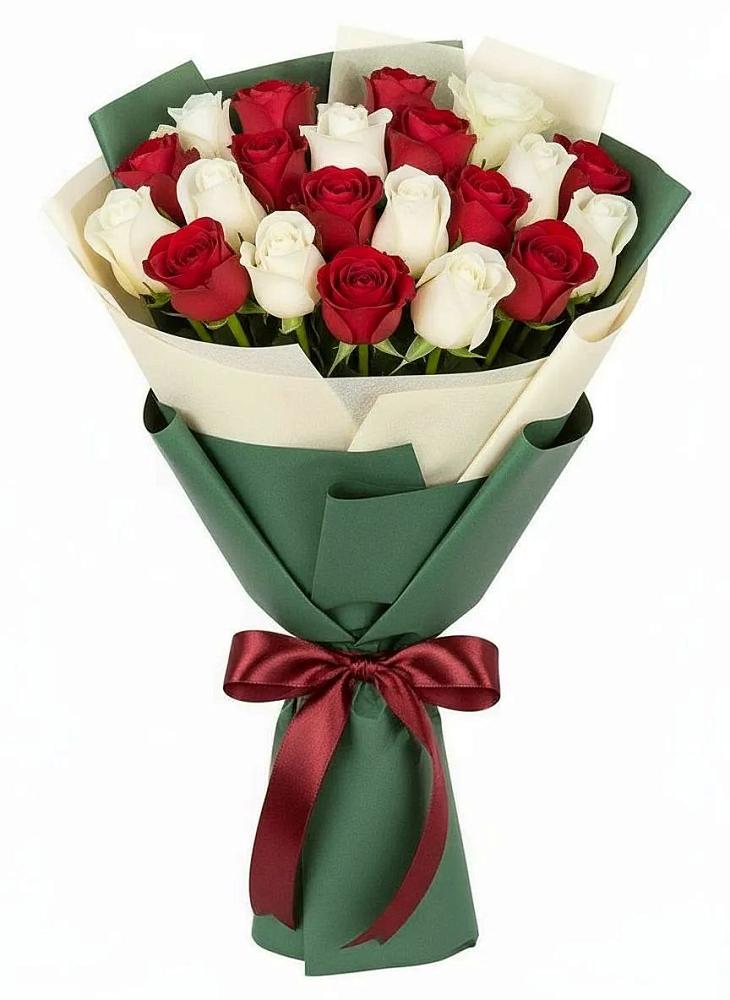 Букет Микс из красных и белых роз в Чашниково