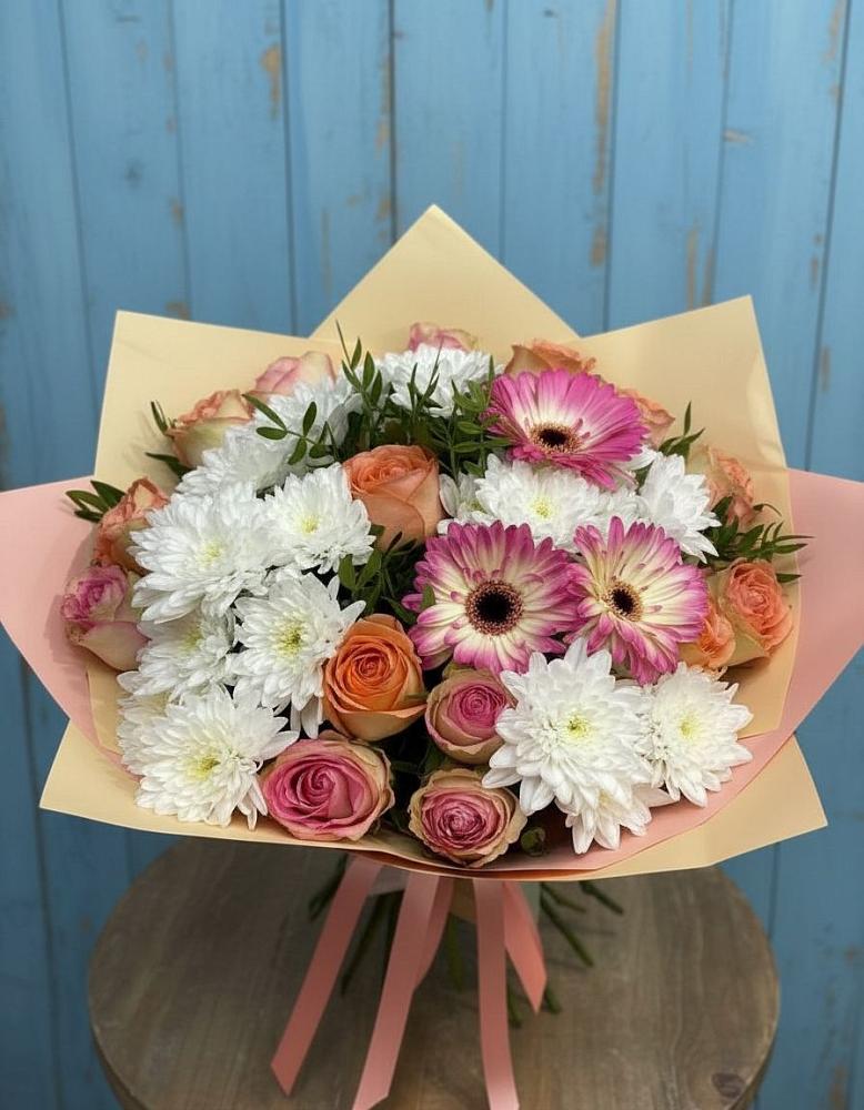 Букет цветов из: Розы, Герберы и Хризантемы в Чашниково