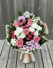 Букет цветов из:  Альстромерии, Гвоздики, Розы и Хризантемы в Чашниково