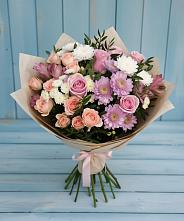 Букет цветов из:  Хризантемы, Розы и Альстромерии в Чашниково