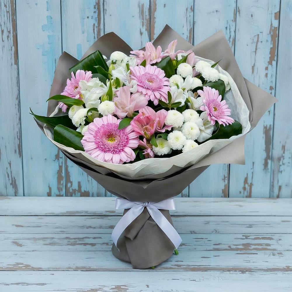 Букет цветов из: Герберы, Альстромерии и Хризантемы в Чашниково