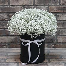 Цветочная композиция из Гипсофила в шляпной коробке в Чашниково